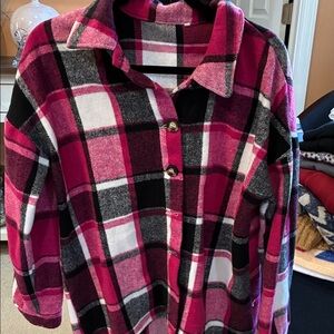 Pink Plaid Kids Button-Up Shirt Jacket